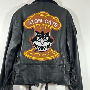 Black Leather Kids Jacket with Atom Cats Design